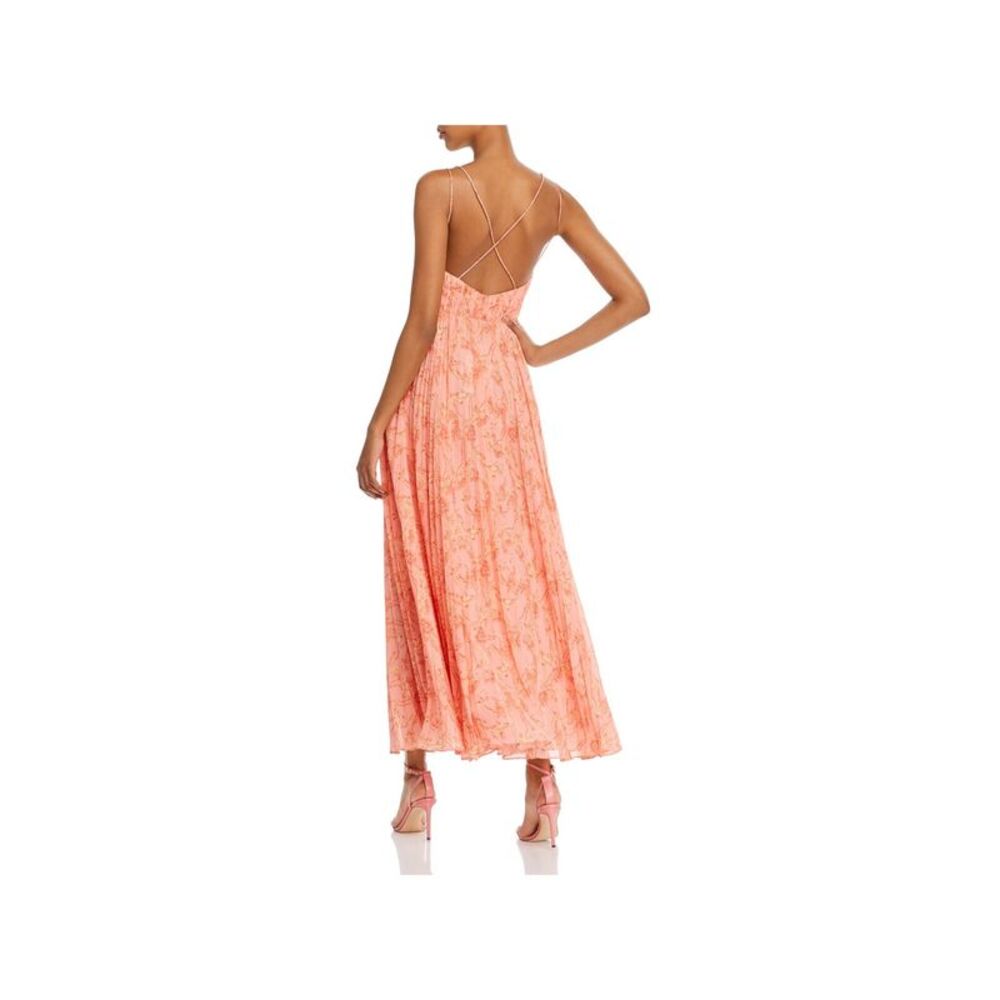 AMUR Womens Orange Lined Spaghetti Strap V Neck Maxi Party Fit + Flare Dress 8 - Picture 2 of 2